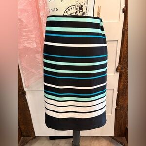 Roz & Ali Women's Pencil Skirt Black Teal Stripe 1X Fabric Blend Flawed